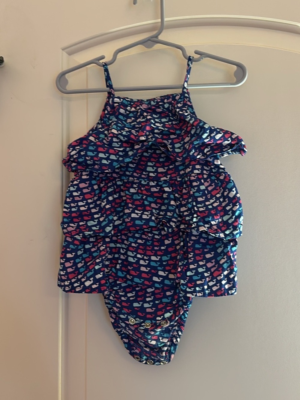 Vineyard Vines Navy Heart Print Ruffle One-Piece Romper